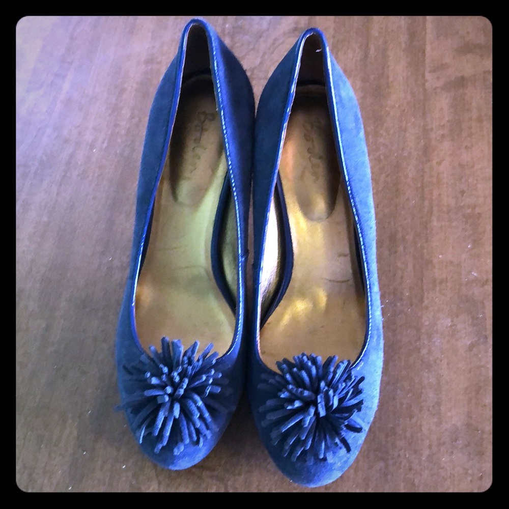 Navy Pompom heels